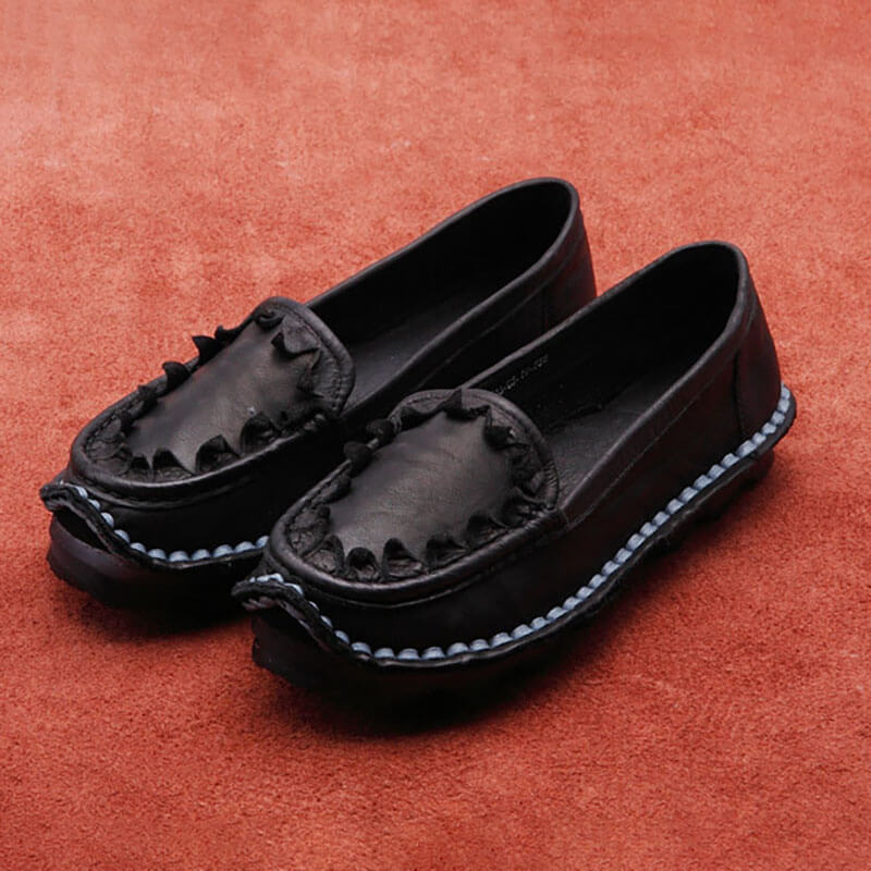 Women Spring Summer Retro Leather Weaving Shoes