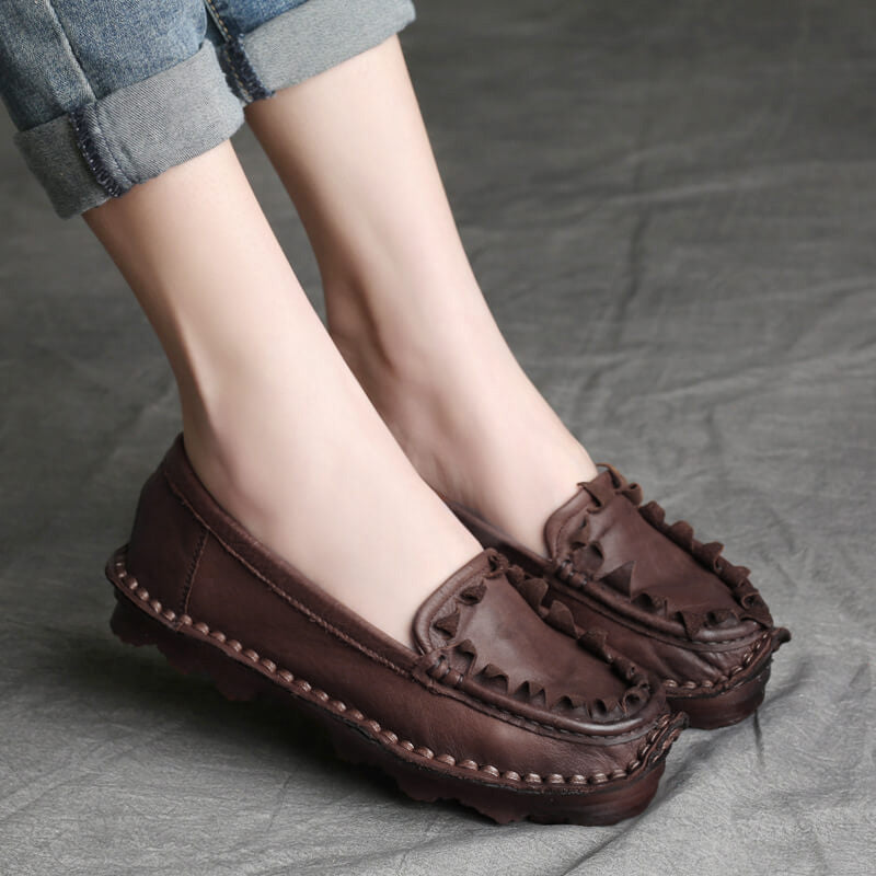 Women Spring Summer Retro Leather Weaving Shoes
