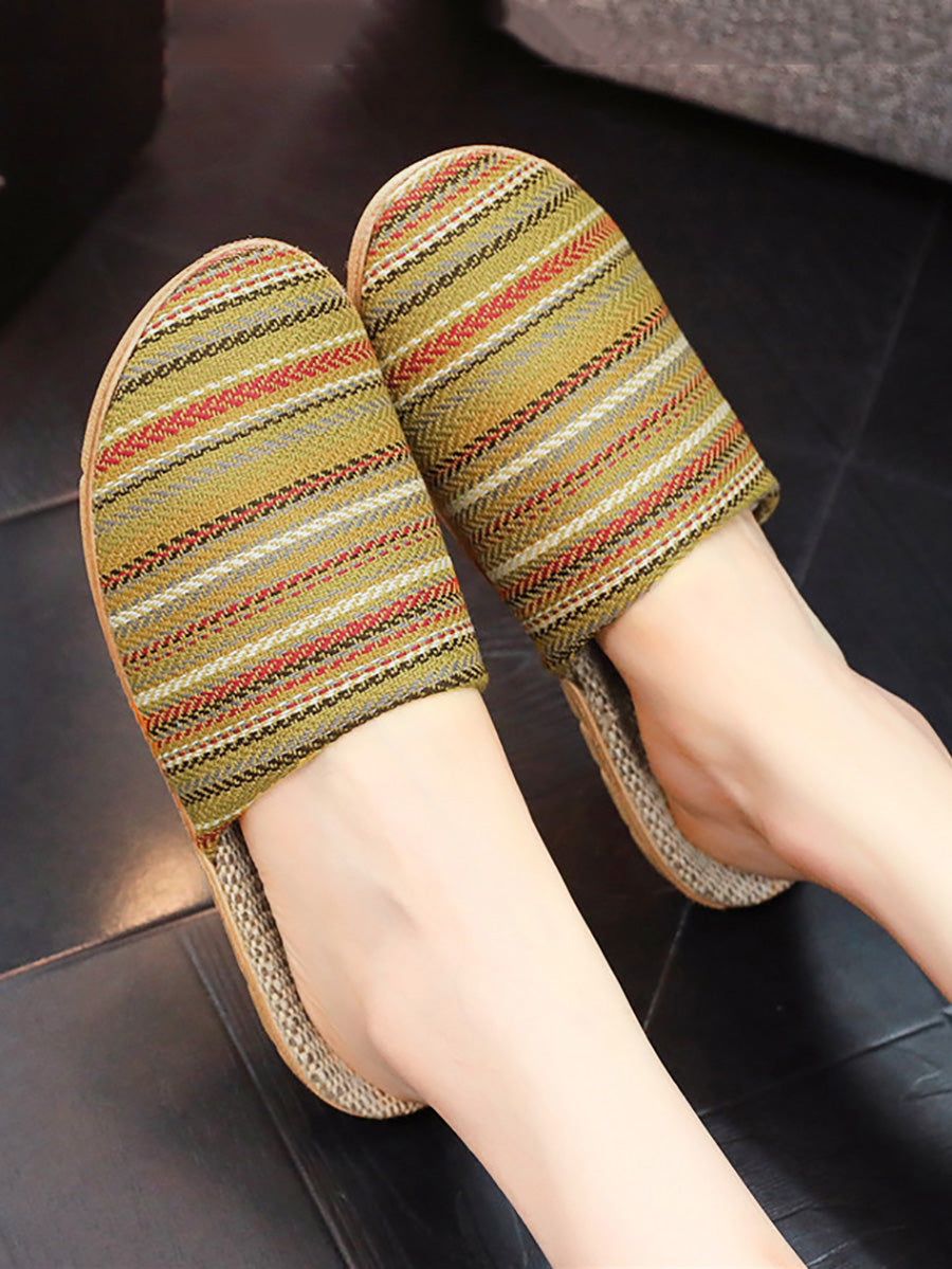 Couple Vintage Colorful Stripe Linen Slippers