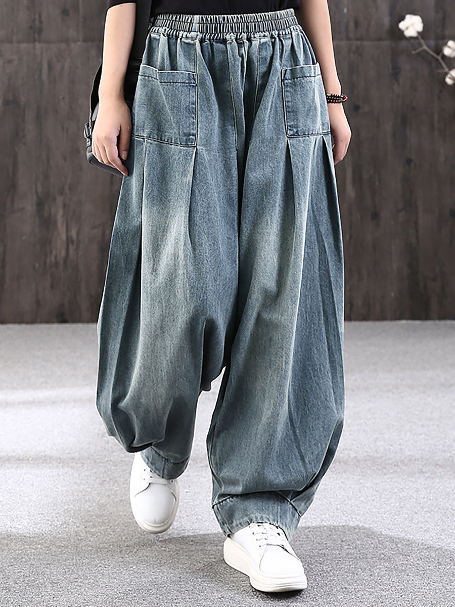 Plus Size - Simple Pure Color Loose Denim Jeans
