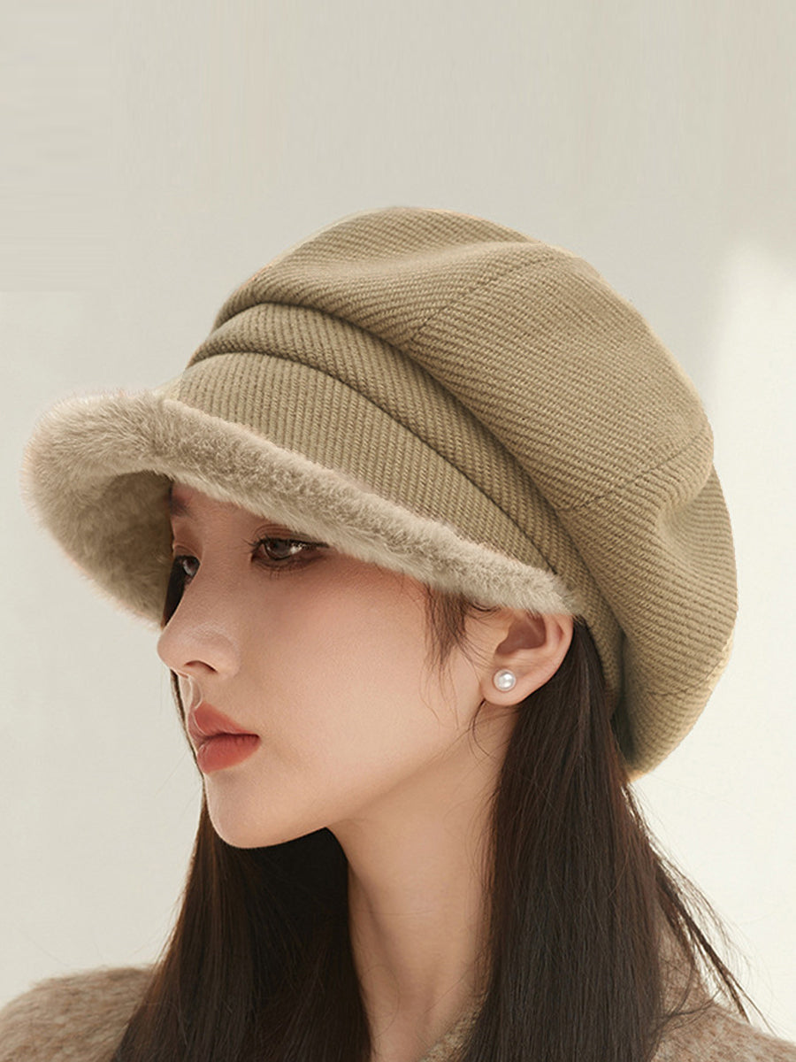 Winter Casual Pure Color Plush Spliced Hat