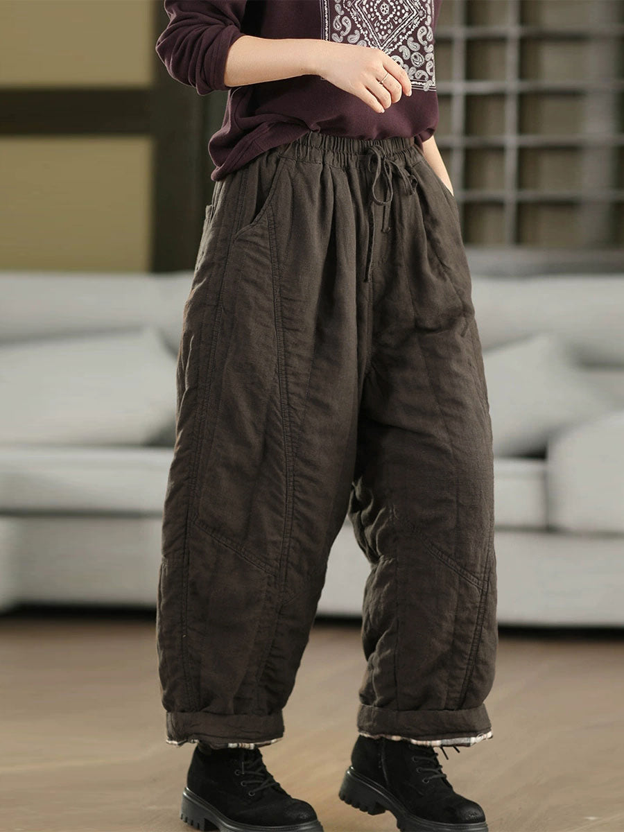 Women Autumn Pure Color Linen Padded Harem Pants