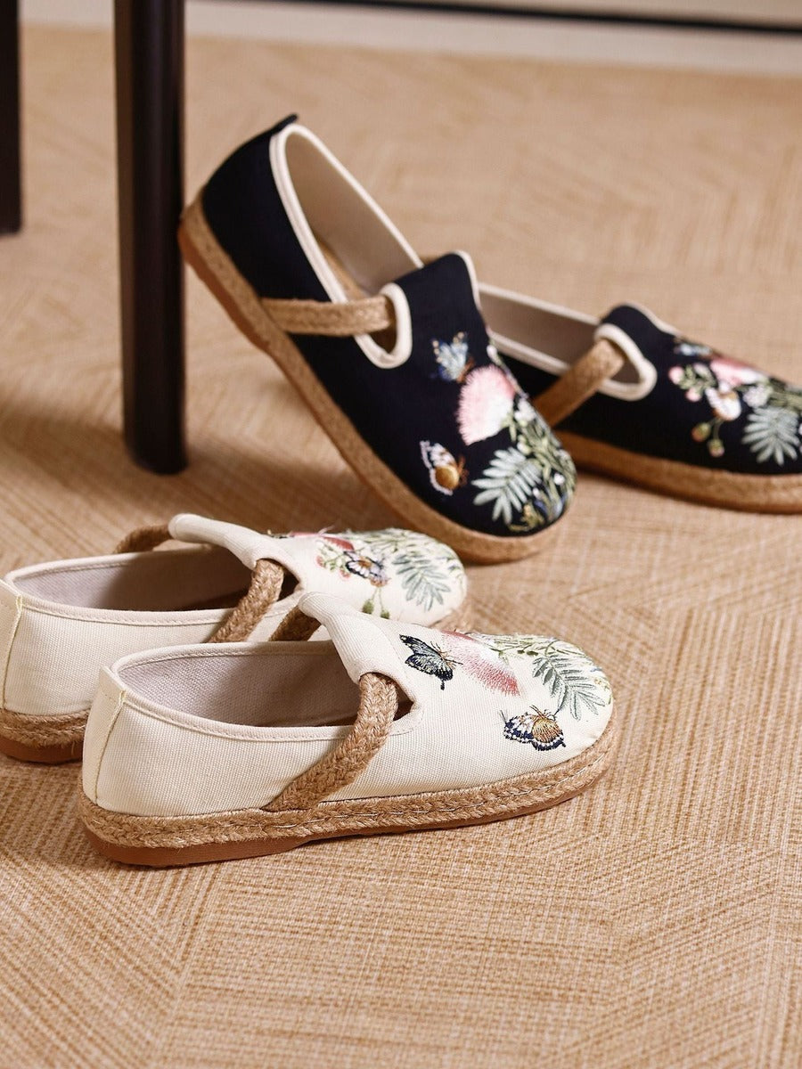 Women Vintage Ethnic Embroidered Cotton Linen Slip-On Flats