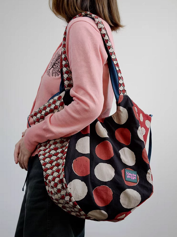 Women Retro Spliced Polka Dot Shoulder Bag