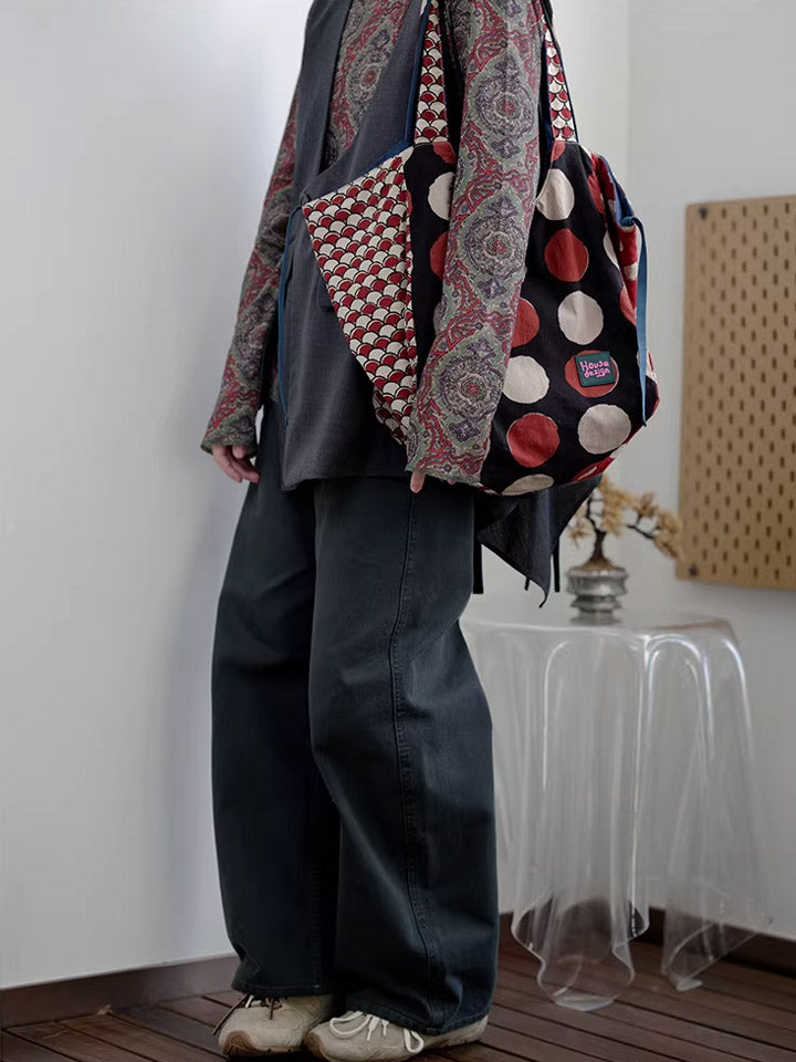 Women Retro Spliced Polka Dot Shoulder Bag
