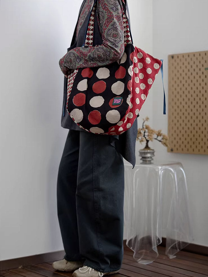 Women Retro Spliced Polka Dot Shoulder Bag