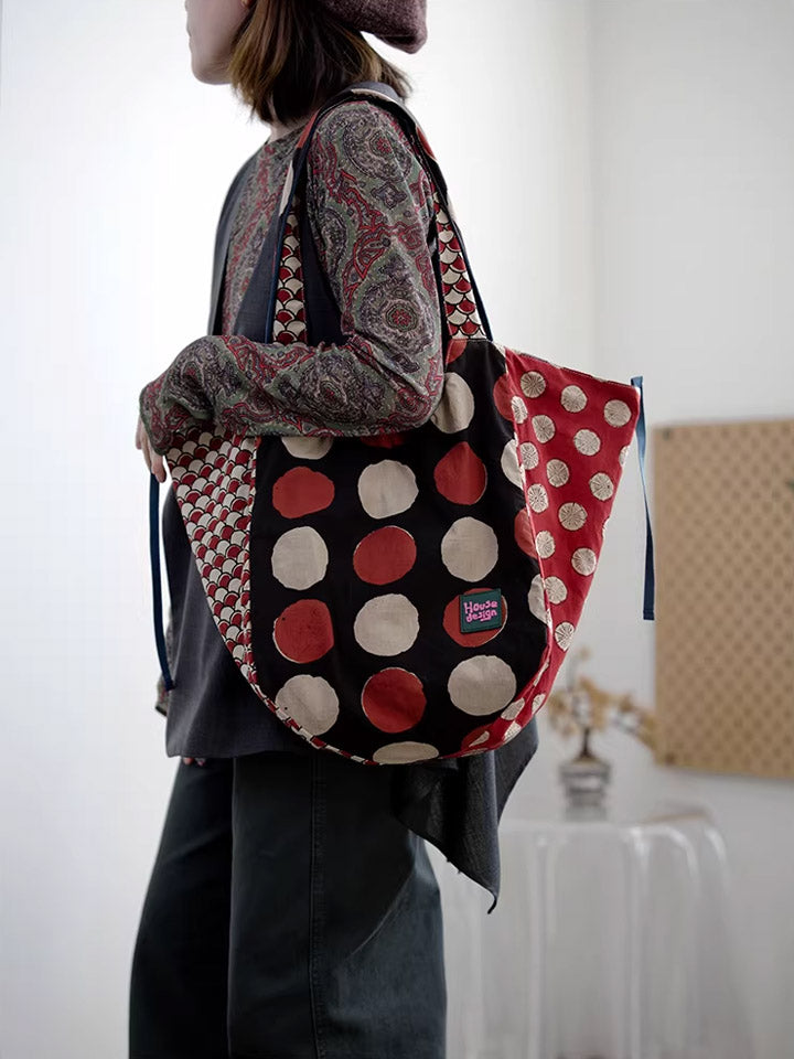 Women Retro Spliced Polka Dot Shoulder Bag