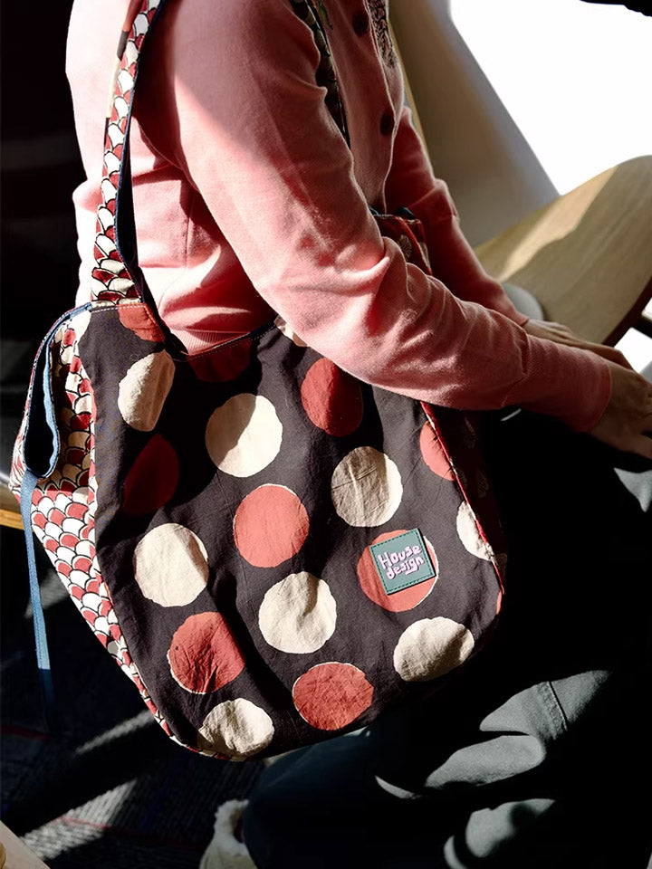 Women Retro Spliced Polka Dot Shoulder Bag