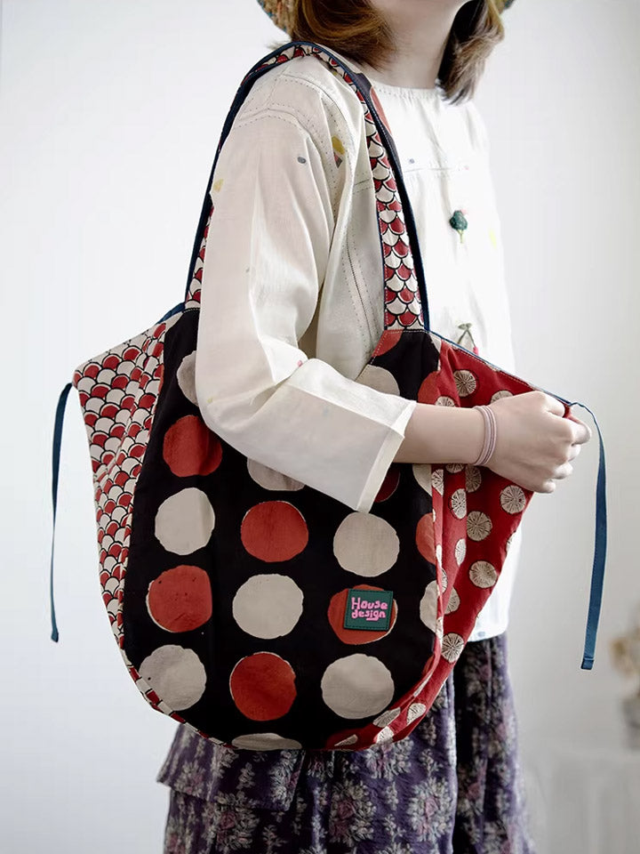 Women Retro Spliced Polka Dot Shoulder Bag
