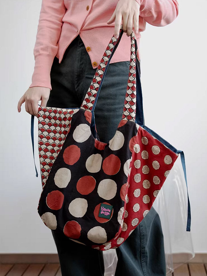 Women Retro Spliced Polka Dot Shoulder Bag