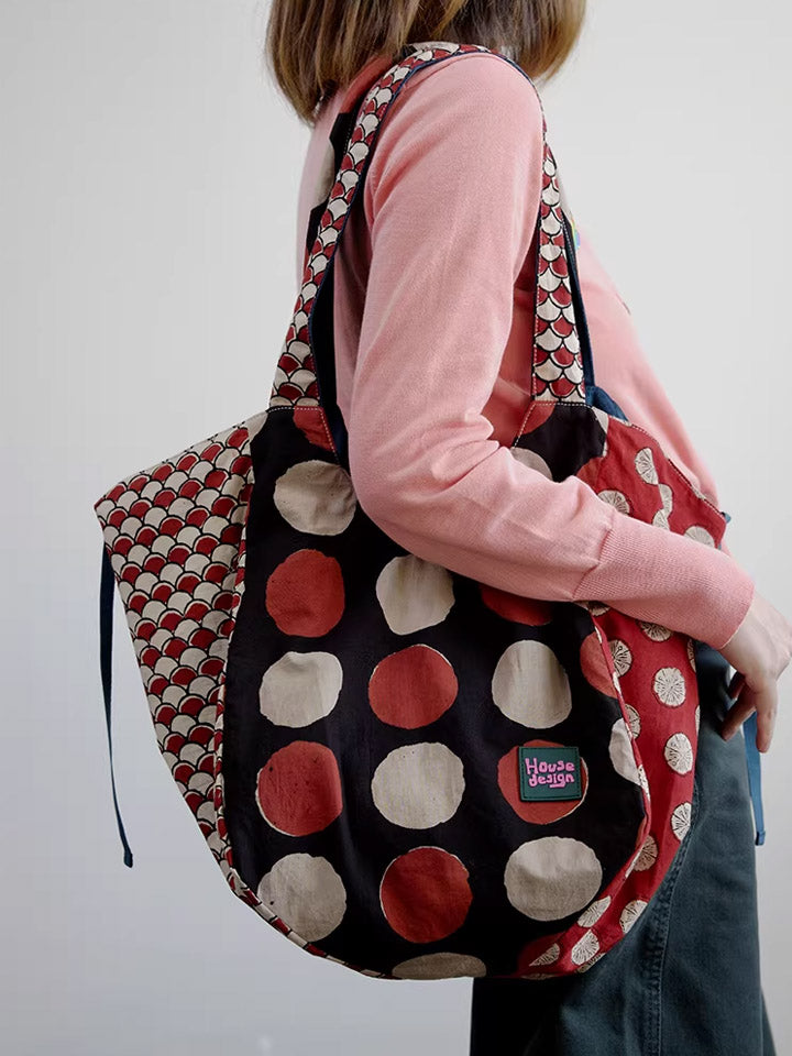 Women Retro Spliced Polka Dot Shoulder Bag