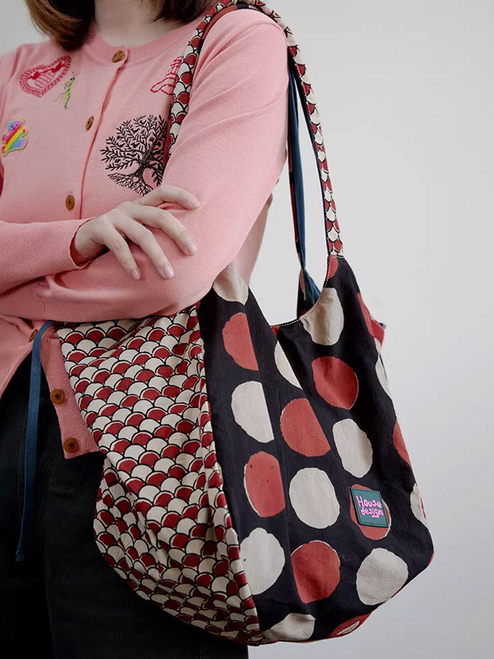 Women Retro Spliced Polka Dot Shoulder Bag