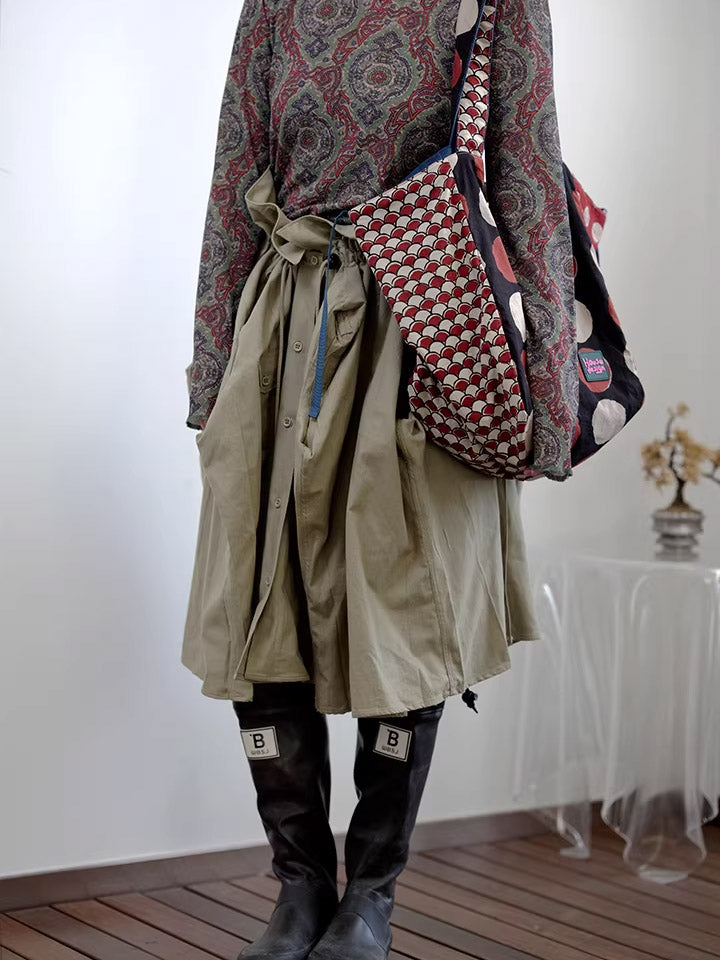 Women Retro Spliced Polka Dot Shoulder Bag