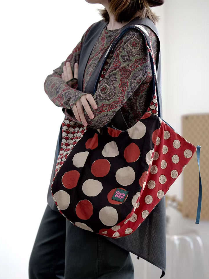 Women Retro Spliced Polka Dot Shoulder Bag