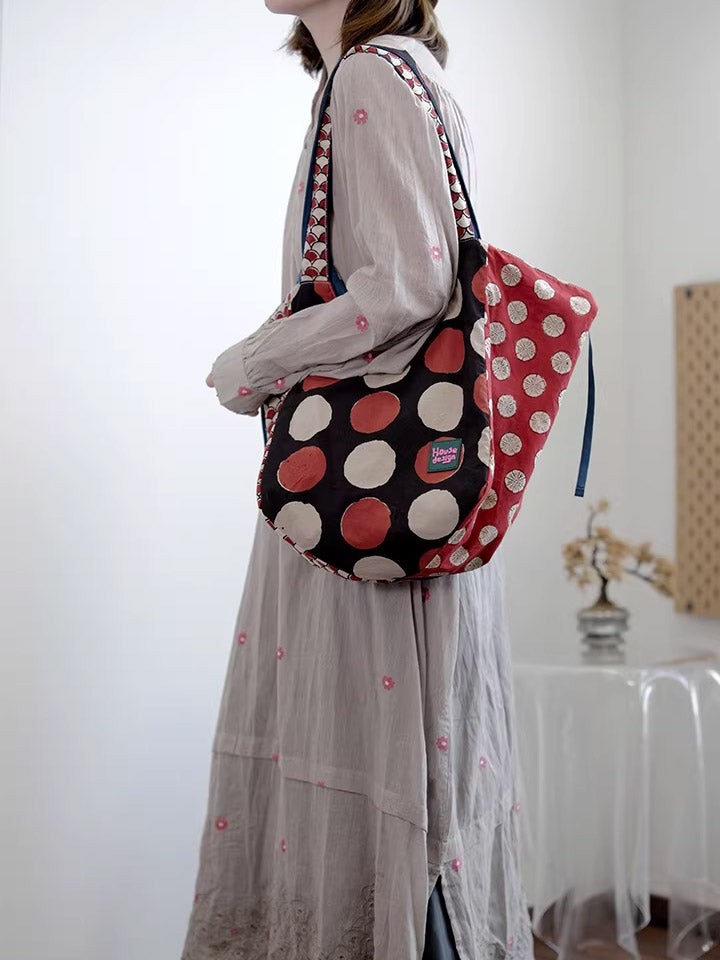 Women Retro Spliced Polka Dot Shoulder Bag