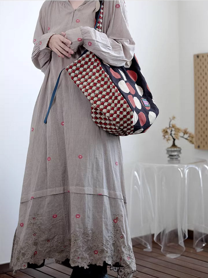 Women Retro Spliced Polka Dot Shoulder Bag