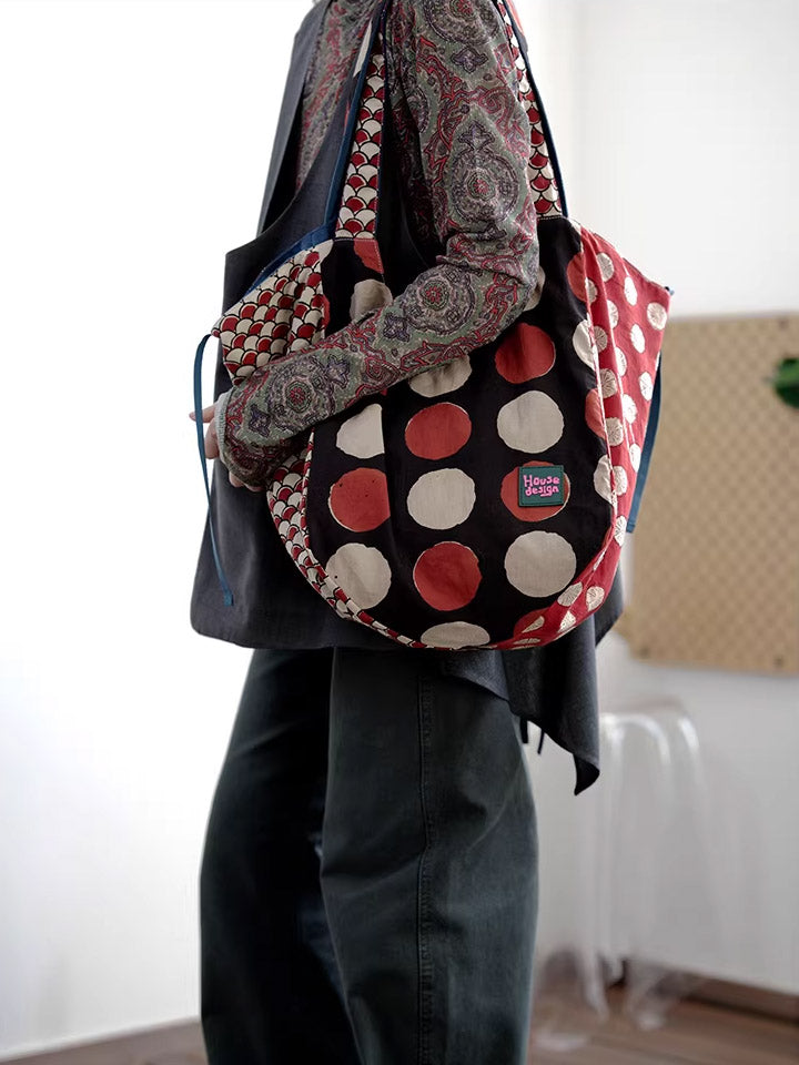 Women Retro Spliced Polka Dot Shoulder Bag