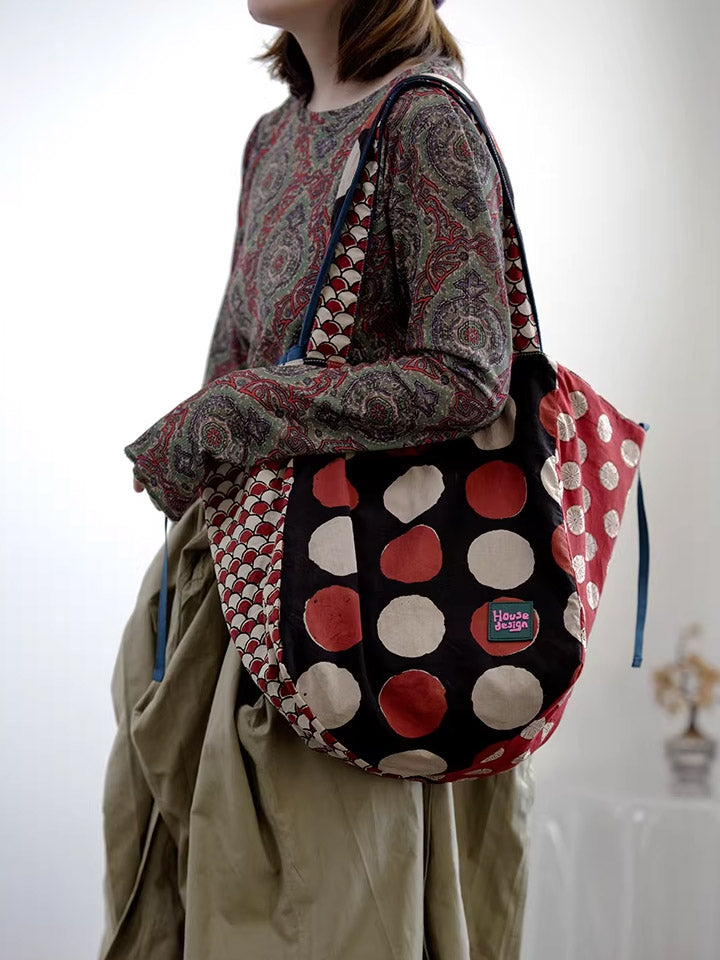 Women Retro Spliced Polka Dot Shoulder Bag