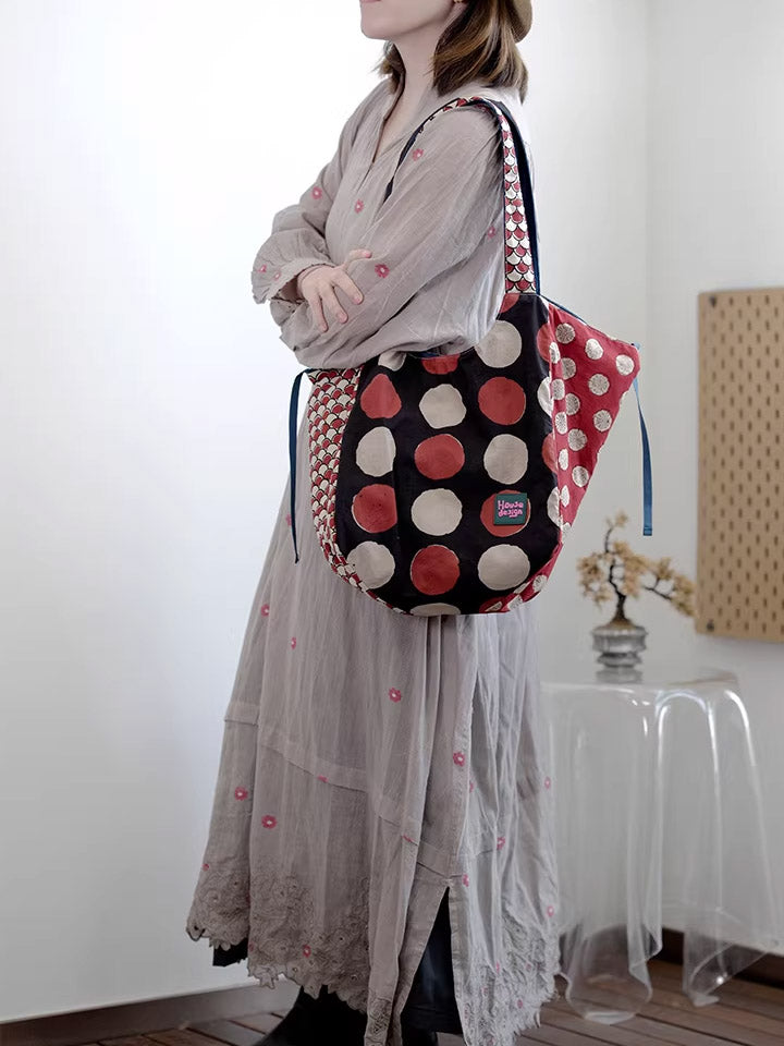Women Retro Spliced Polka Dot Shoulder Bag