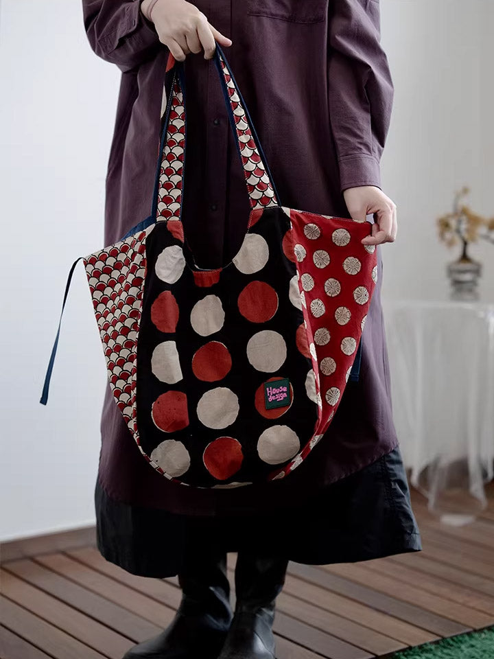 Women Retro Spliced Polka Dot Shoulder Bag