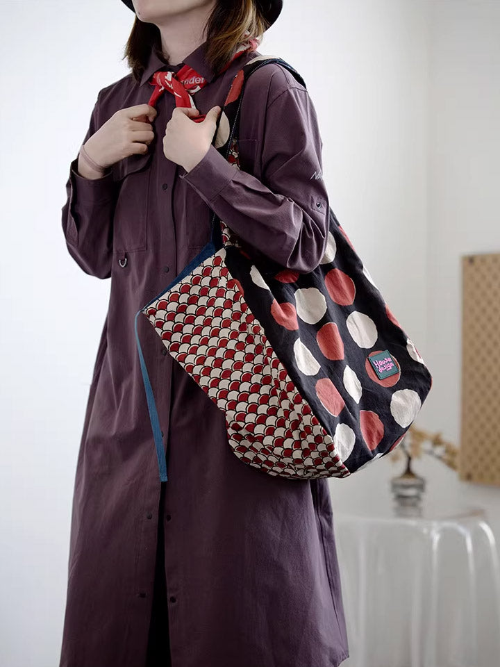 Women Retro Spliced Polka Dot Shoulder Bag