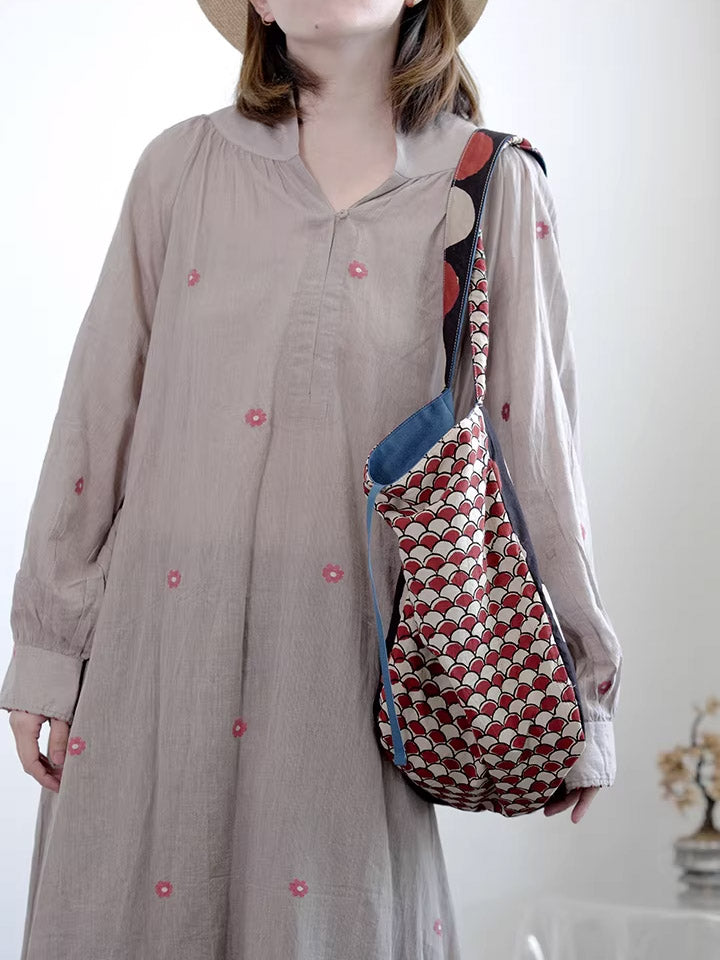 Women Retro Spliced Polka Dot Shoulder Bag