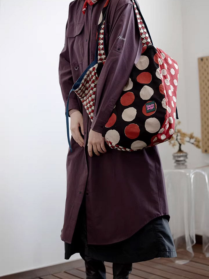Women Retro Spliced Polka Dot Shoulder Bag