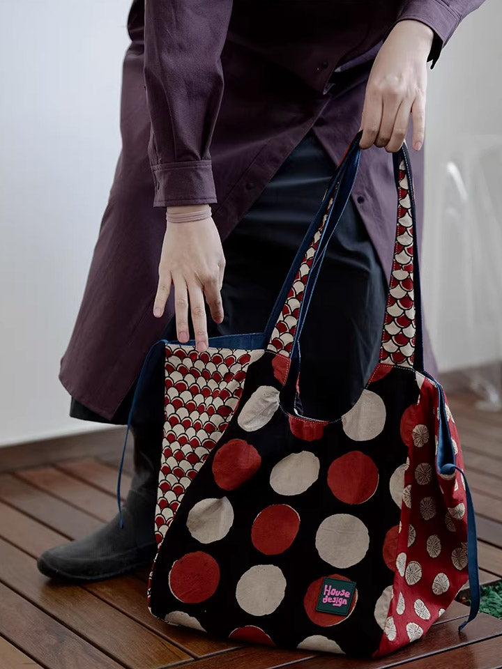 Women Retro Spliced Polka Dot Shoulder Bag