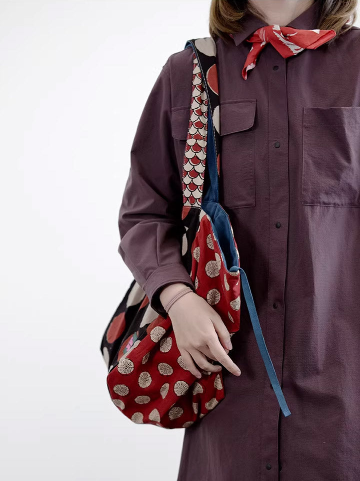Women Retro Spliced Polka Dot Shoulder Bag