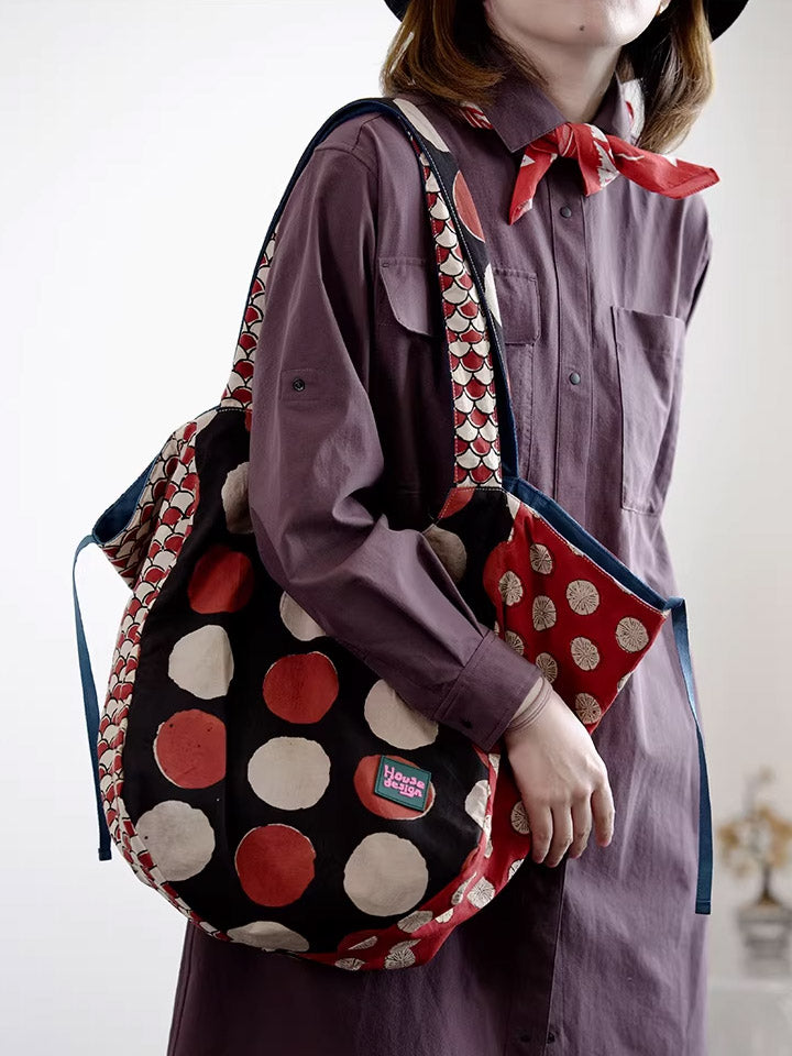 Women Retro Spliced Polka Dot Shoulder Bag