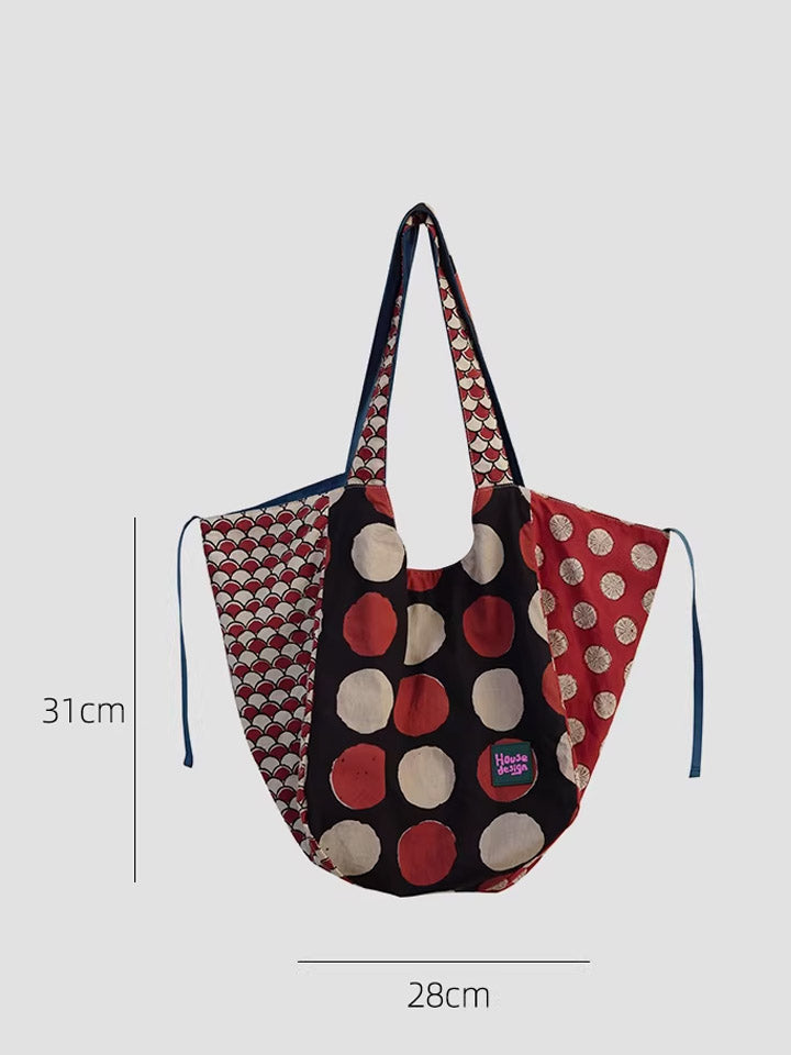 Women Retro Spliced Polka Dot Shoulder Bag