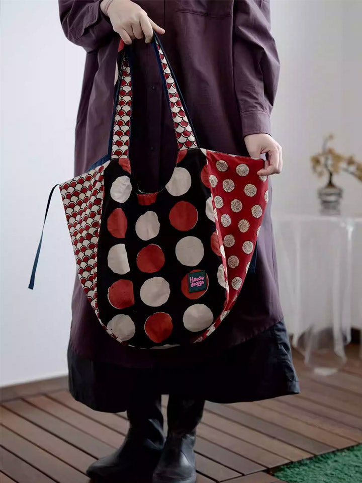 Women Retro Spliced Polka Dot Shoulder Bag