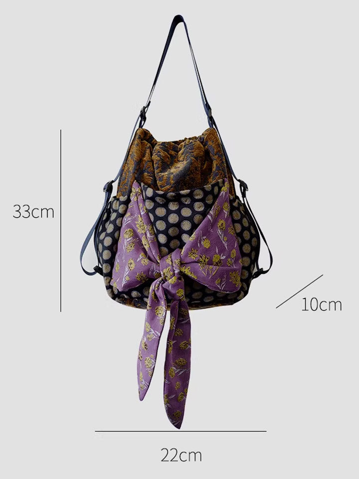 Women Retro Patchwork Multifunction Backpack/ Shoulder Bag