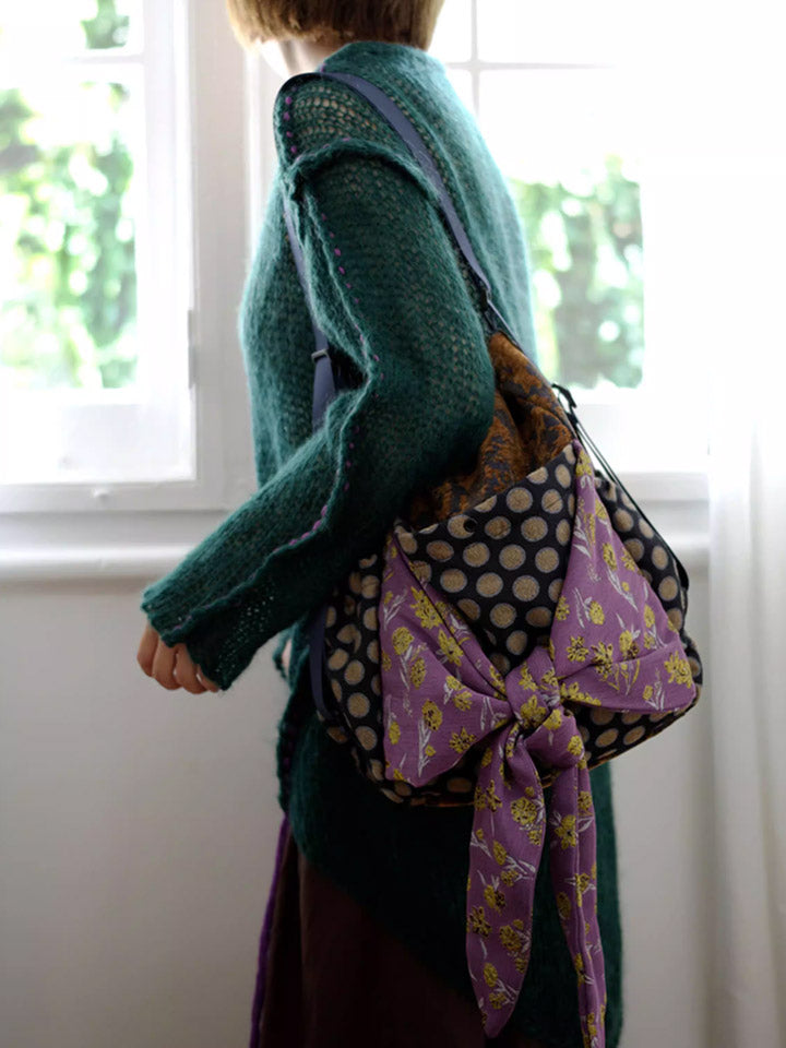 Women Retro Patchwork Multifunction Backpack/ Shoulder Bag