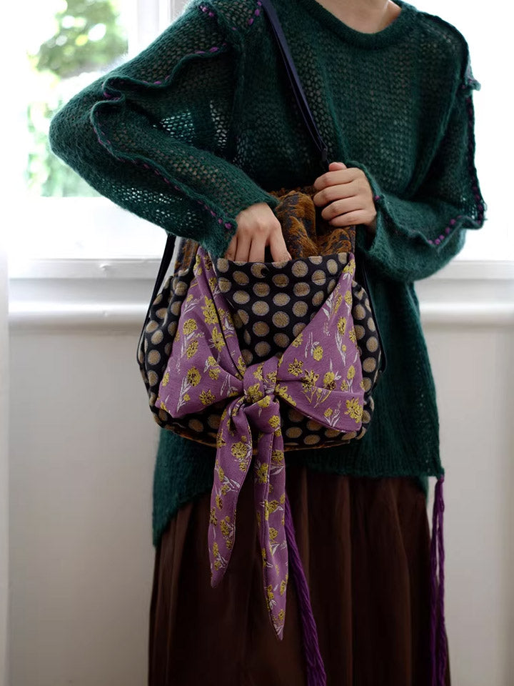 Women Retro Patchwork Multifunction Backpack/ Shoulder Bag