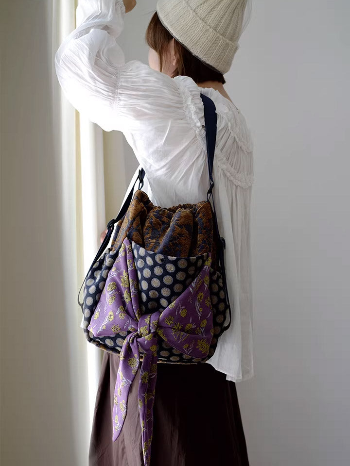Women Retro Patchwork Multifunction Backpack/ Shoulder Bag