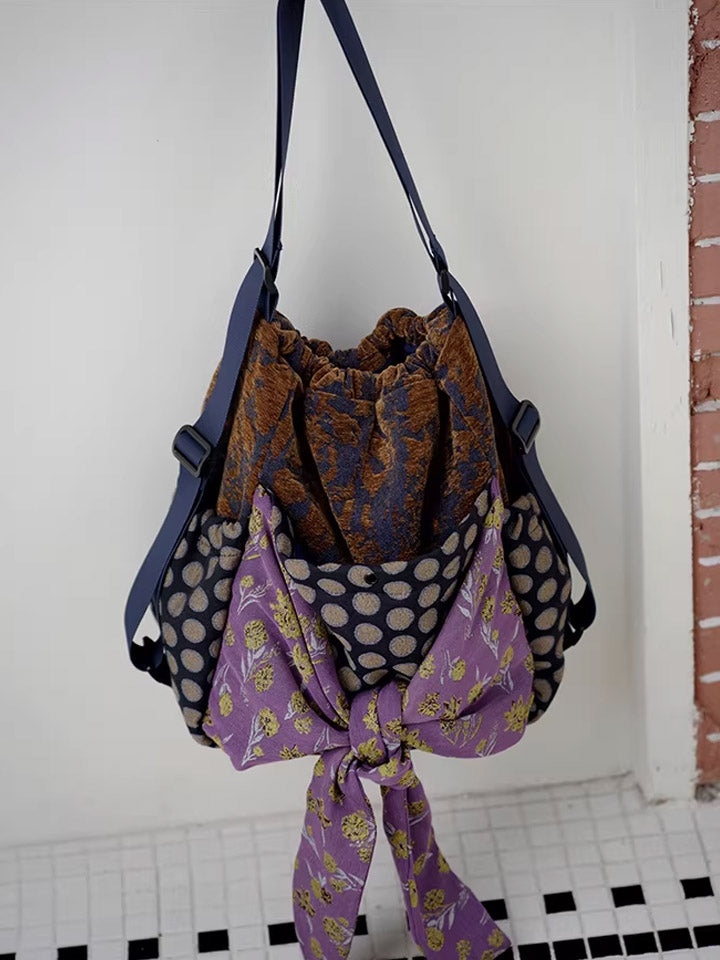 Women Retro Patchwork Multifunction Backpack/ Shoulder Bag