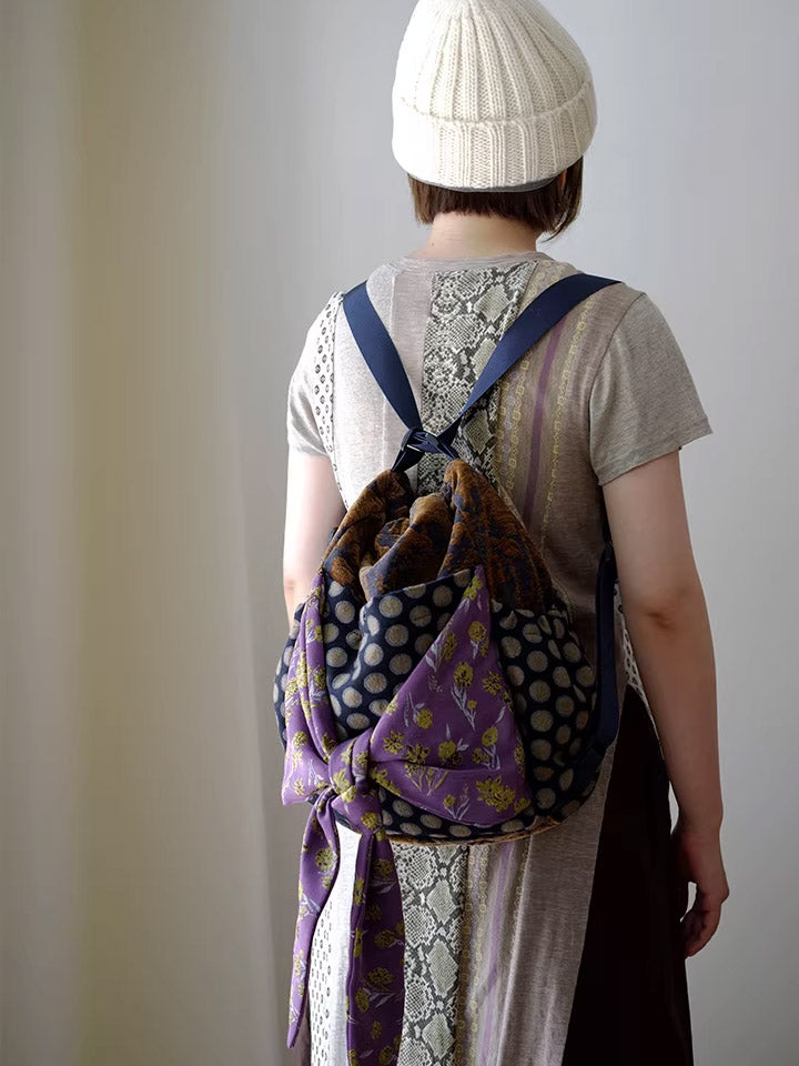 Women Retro Patchwork Multifunction Backpack/ Shoulder Bag