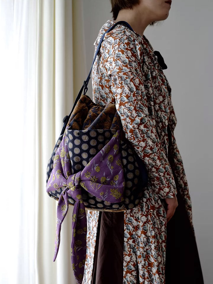 Women Retro Patchwork Multifunction Backpack/ Shoulder Bag