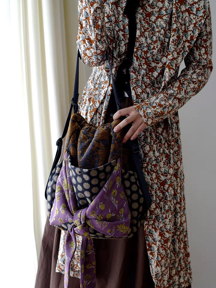 Women Retro Patchwork Multifunction Backpack/ Shoulder Bag