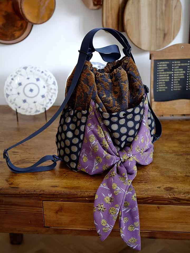 Women Retro Patchwork Multifunction Backpack/ Shoulder Bag
