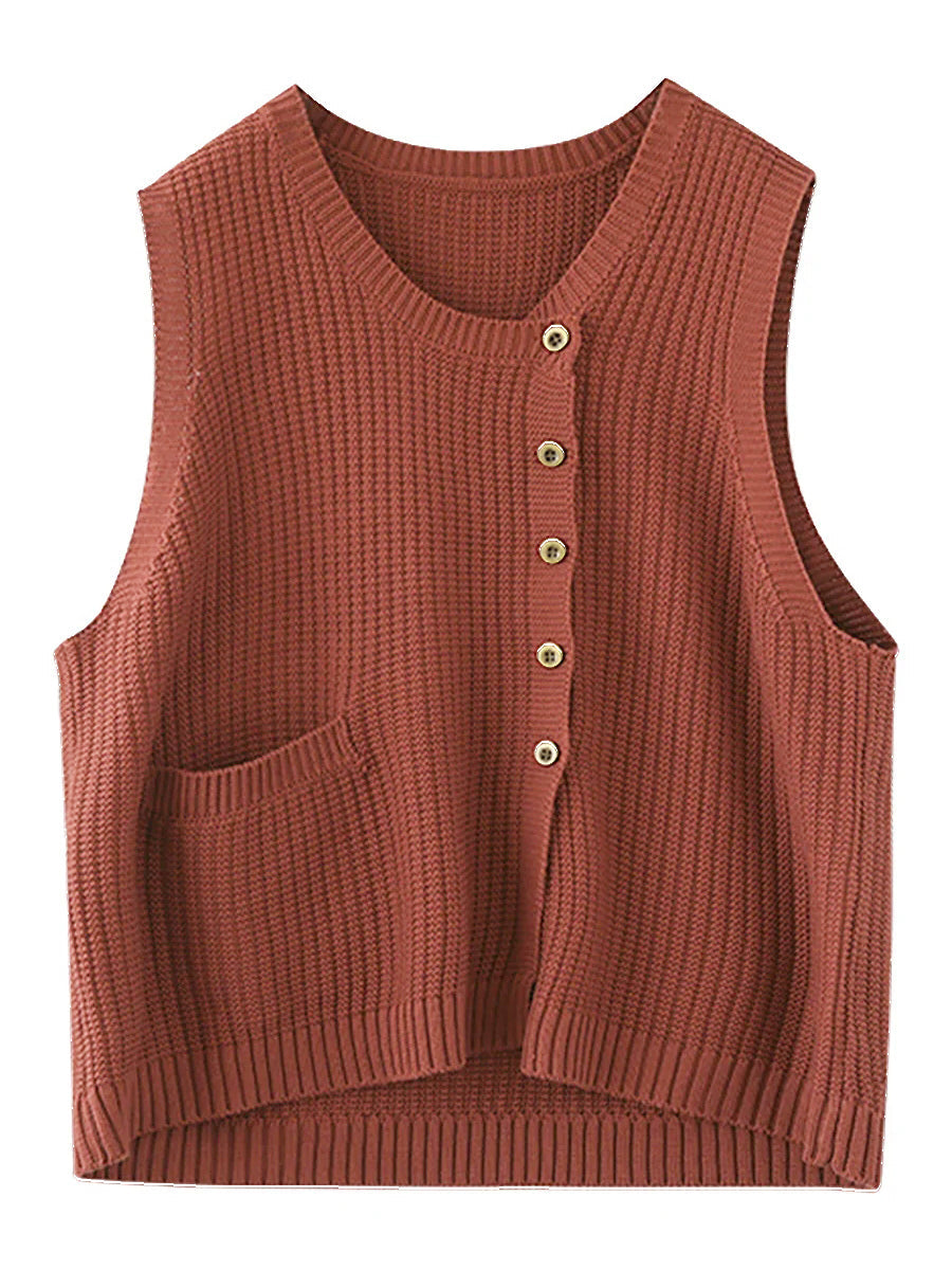 Plus Size Women Knitted Button Vest Waistcoat Sweater