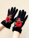 Women Artsy Winter  Embroidery Fleece-lined Gloves