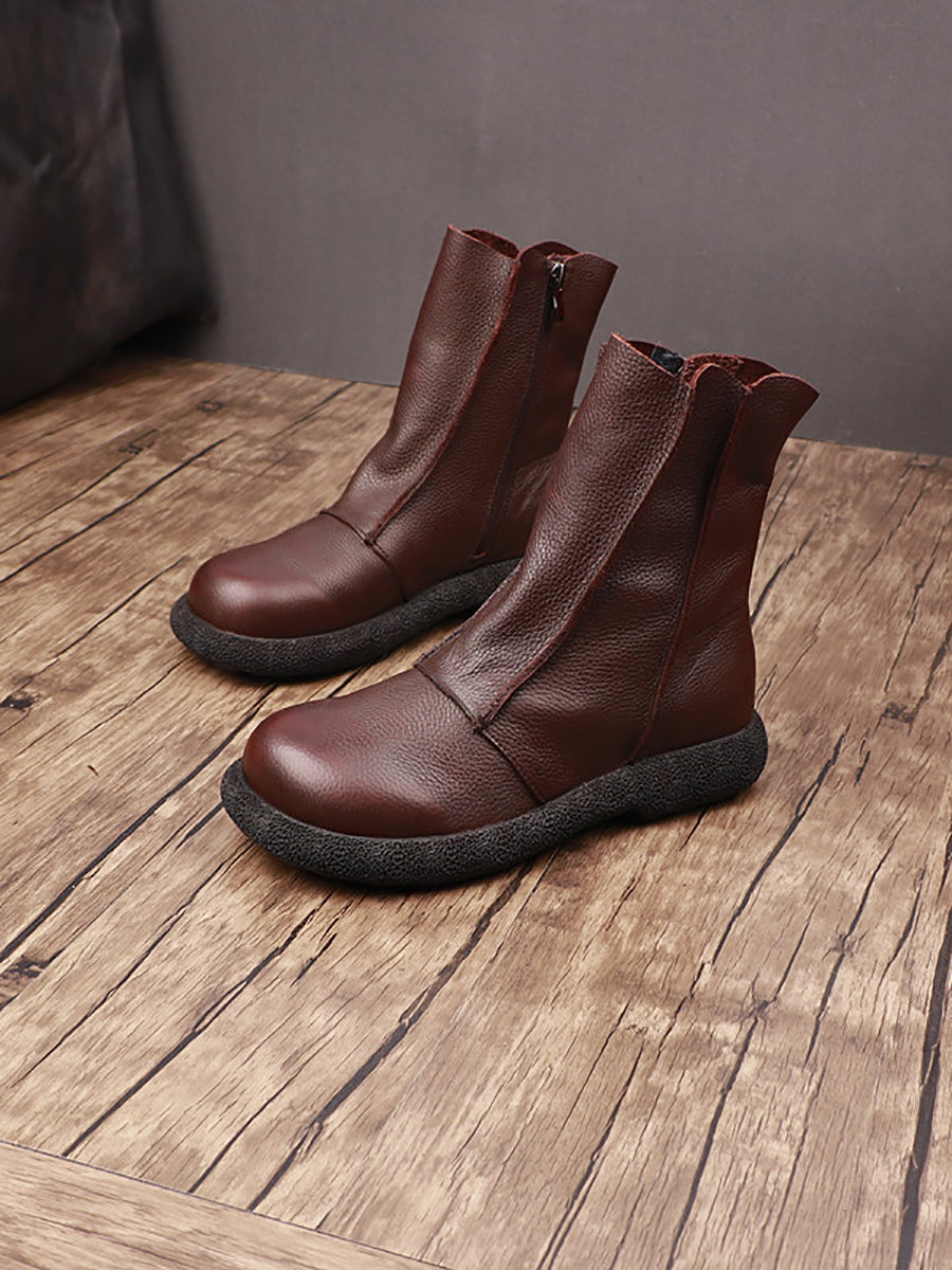 Women Retro Genuine Leather Spliced Ankle Boots