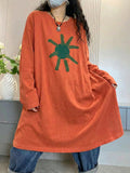 Plus Size Women Artsy Print Autumn Cotton Long Blouse