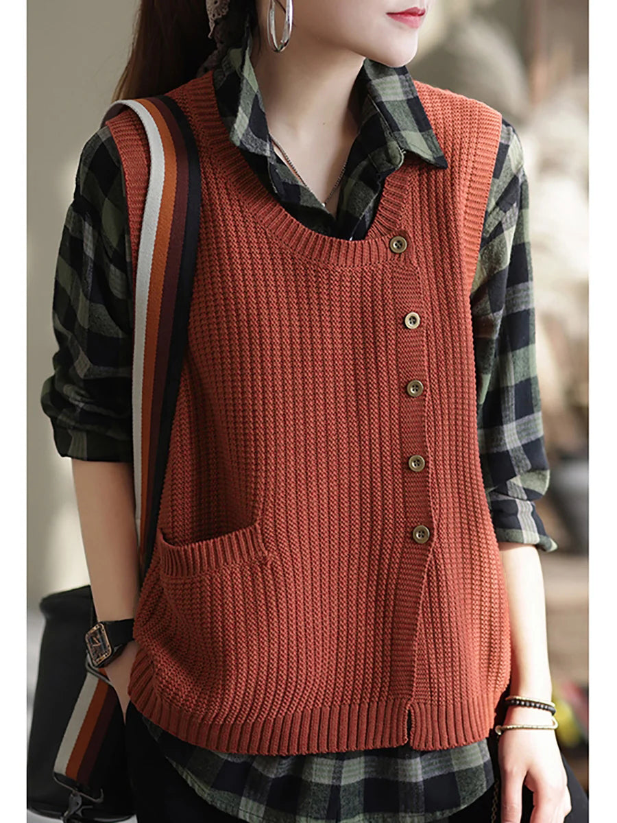 Plus Size Women Knitted Button Vest Waistcoat Sweater