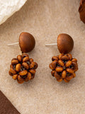 Women Vintage Wooden Pinecone S925Sliver Earrings
