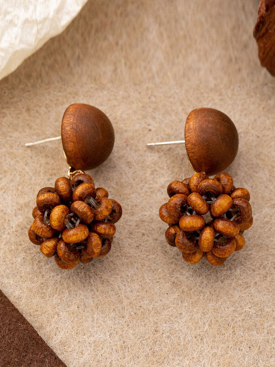 Women Vintage Wooden Pinecone S925Sliver Earrings