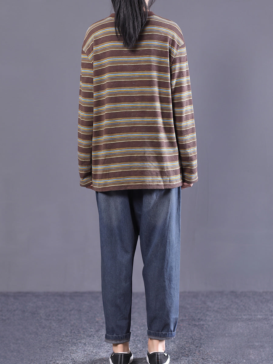 Plus Size Women Striped Turtleneck Long Sleeve Top