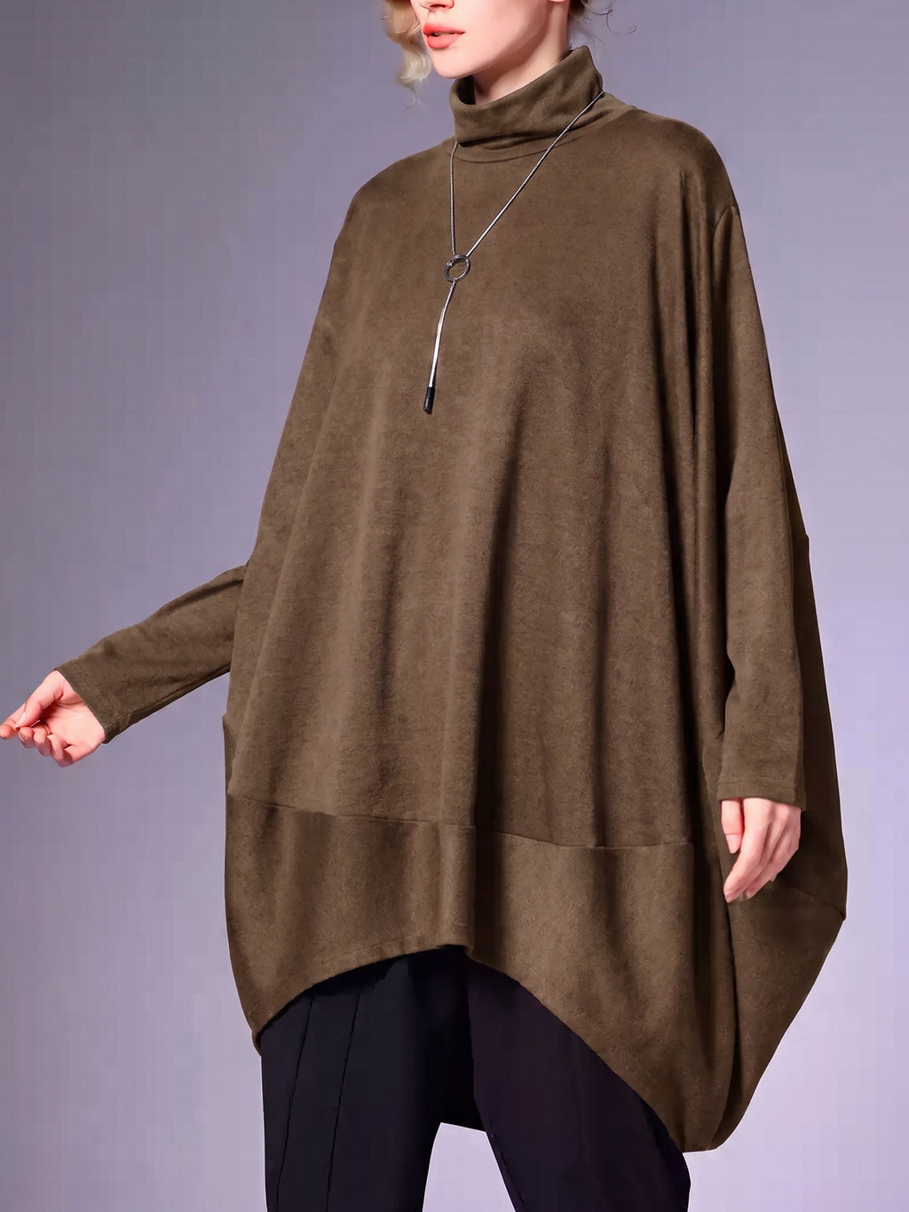Plus Size Women Winter Casual Solid Long Sleeve Turtleneck Dress